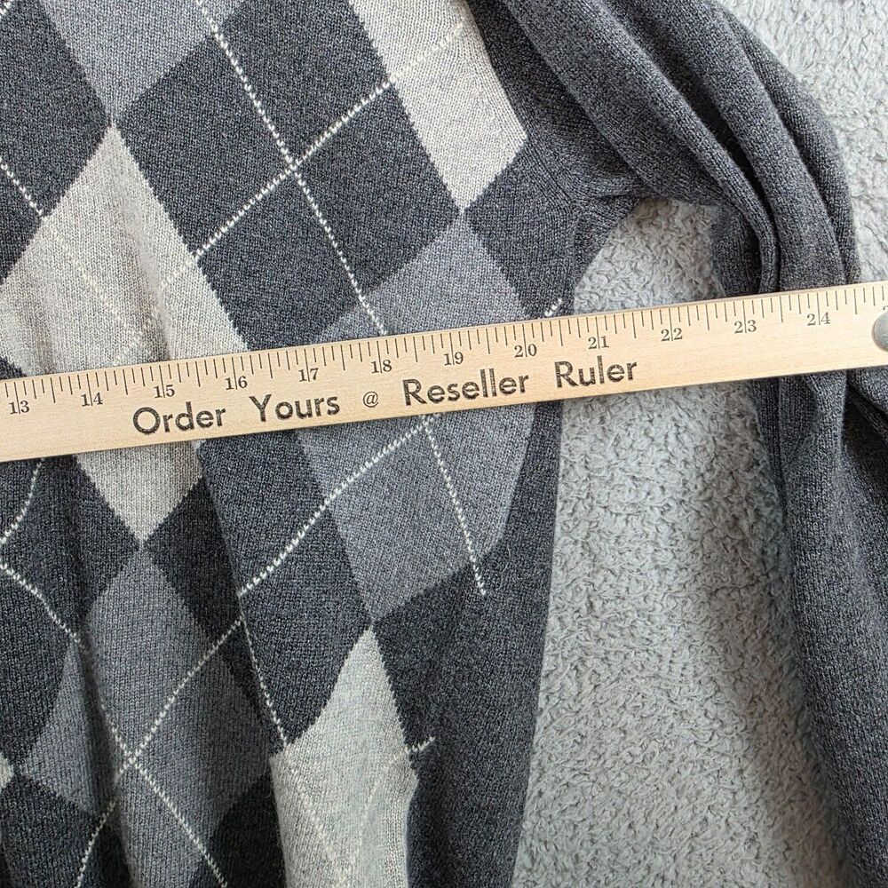 NWT Erdos 100% Cashmere Men's Gray Argyle Vneck Sweater Size XL / 44 FLAWS - Picture 9 of 12